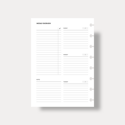 Undated Vertical Weekly Inserts | Sunday Start