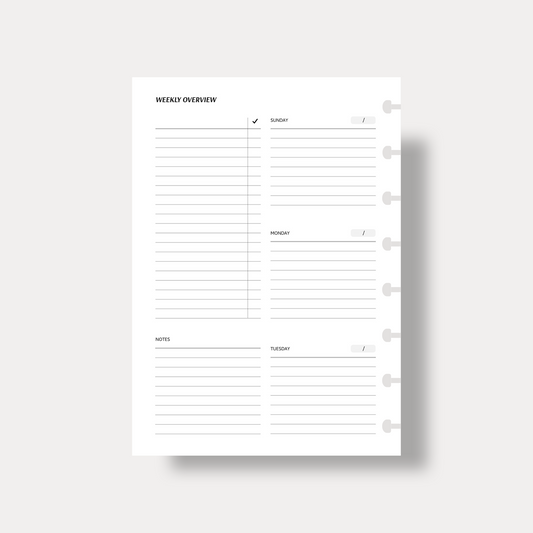 Undated Vertical Weekly Inserts | Sunday Start