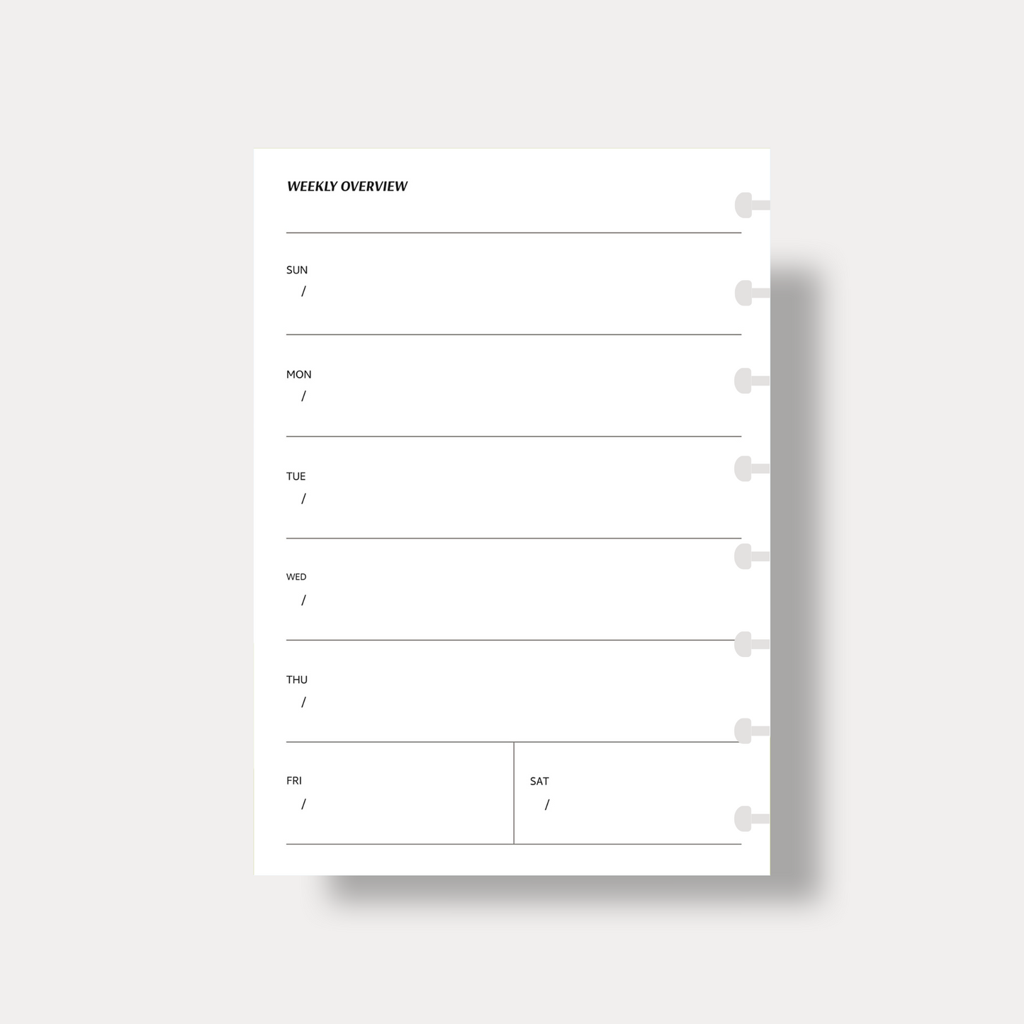 Undated Horizontal Weekly Inserts | Sunday Start