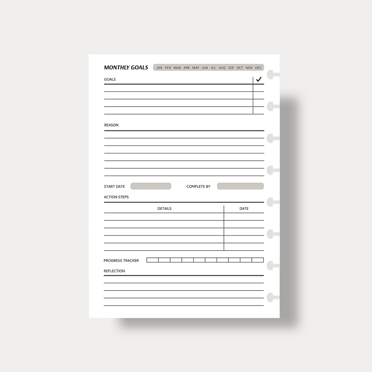 Monthly Goal Setting Inserts
