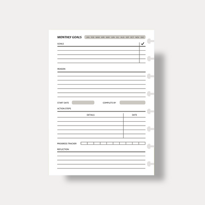 Monthly Goal Setting Inserts