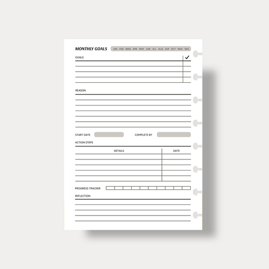 Monthly Goal Setting Inserts