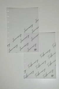 Vellum Monthly Dashboard Set | Cursive - LeBeau Paper Co
