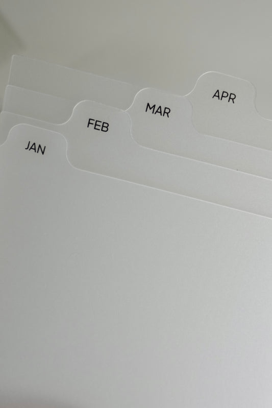 Frosted Monthly Divider Tabs (Oops) - LeBeau Paper Co