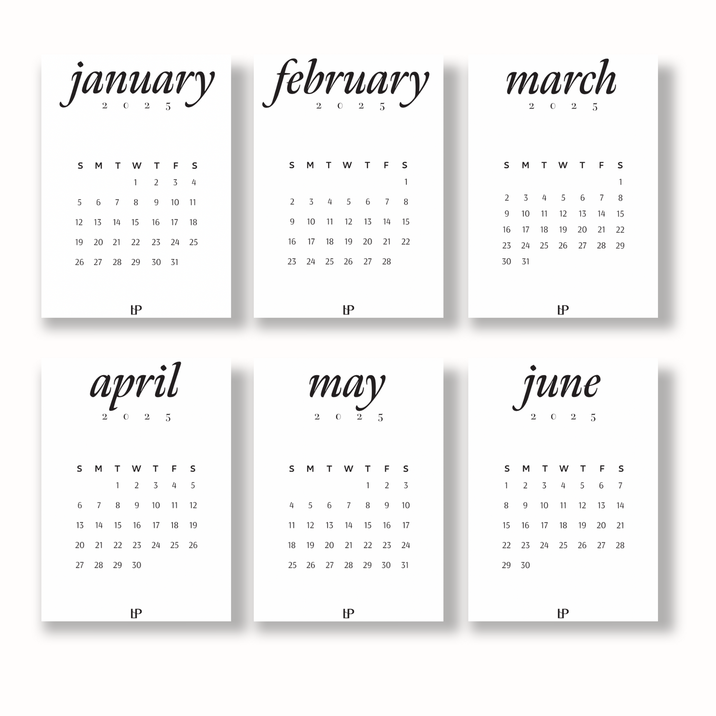 2025 Calendar Cards