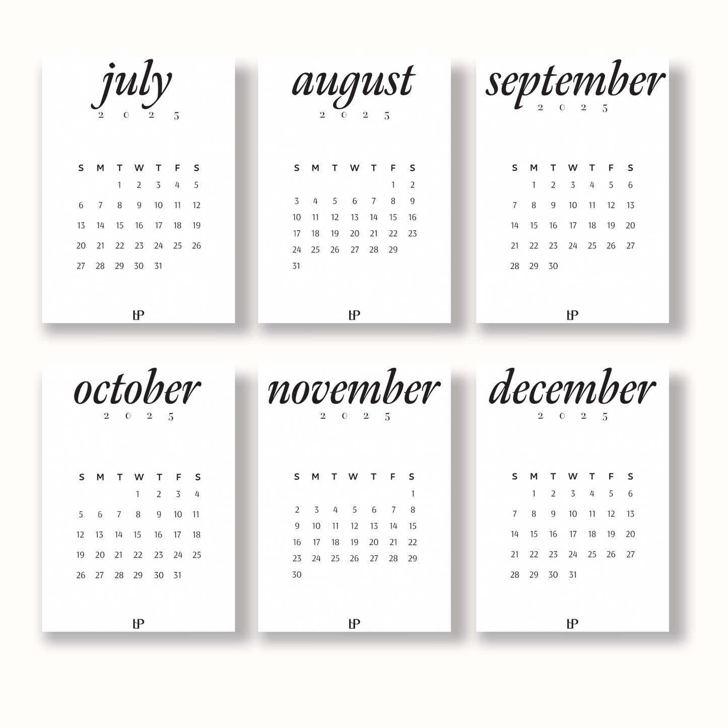 2025 Calendar Cards
